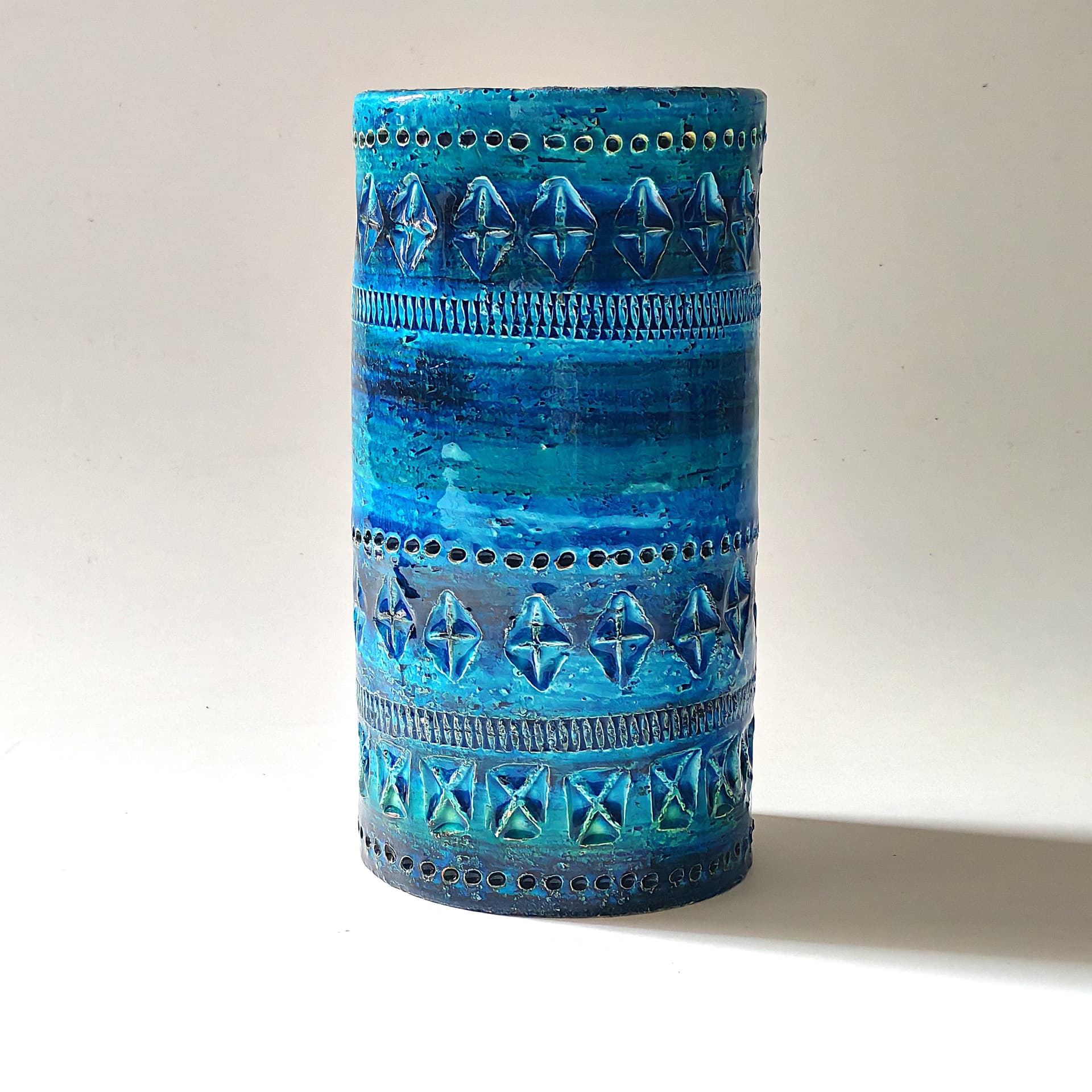 Wazon Rimini Blu, niebieski, ceramika, proj. A. Londi, Bitossi, Włochy, lata 60. - 103542