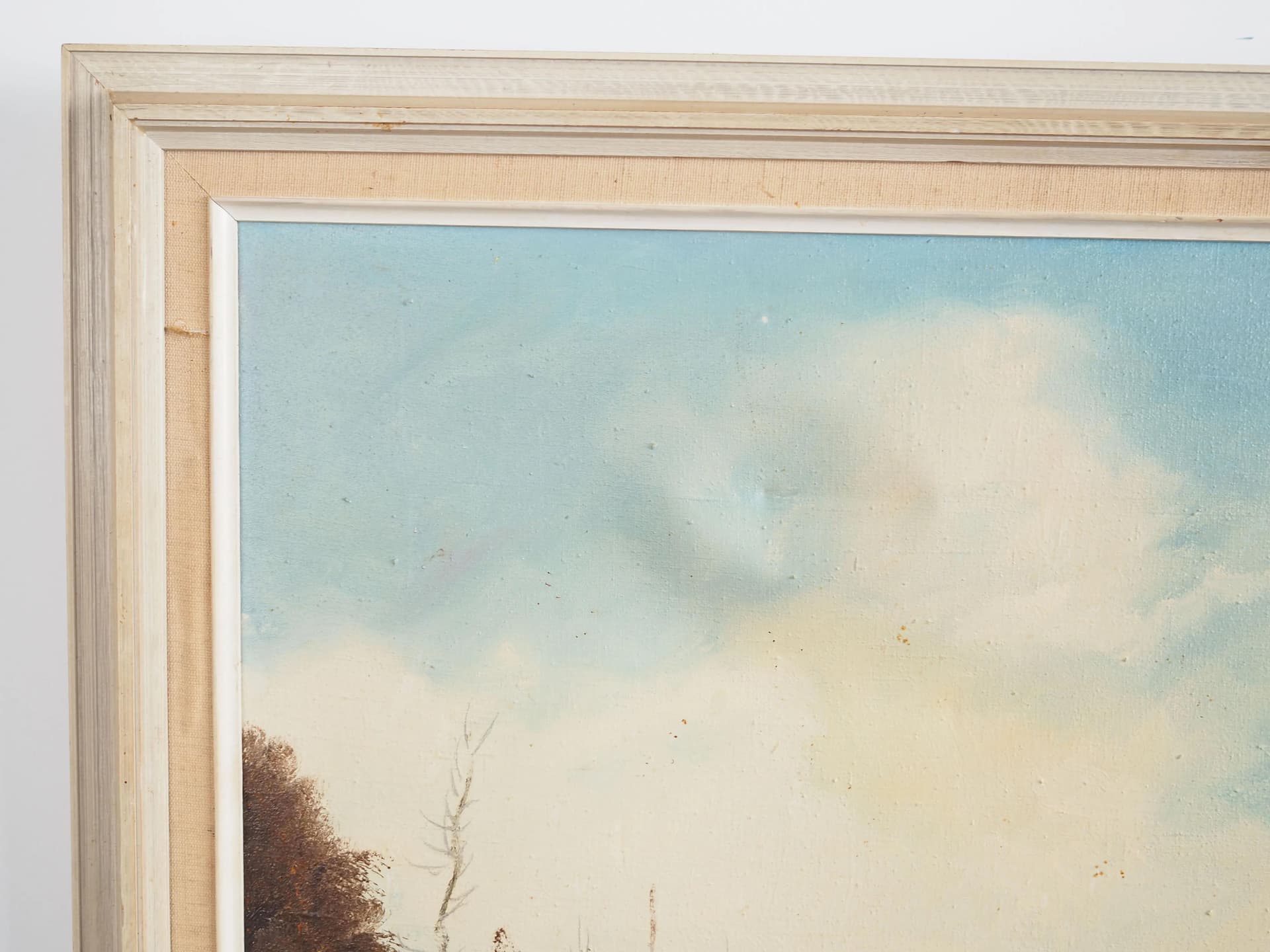 Obraz „Jesienny staw”, skandynawski, szary, olej na płótnie, Polska, lata 70. - 19524