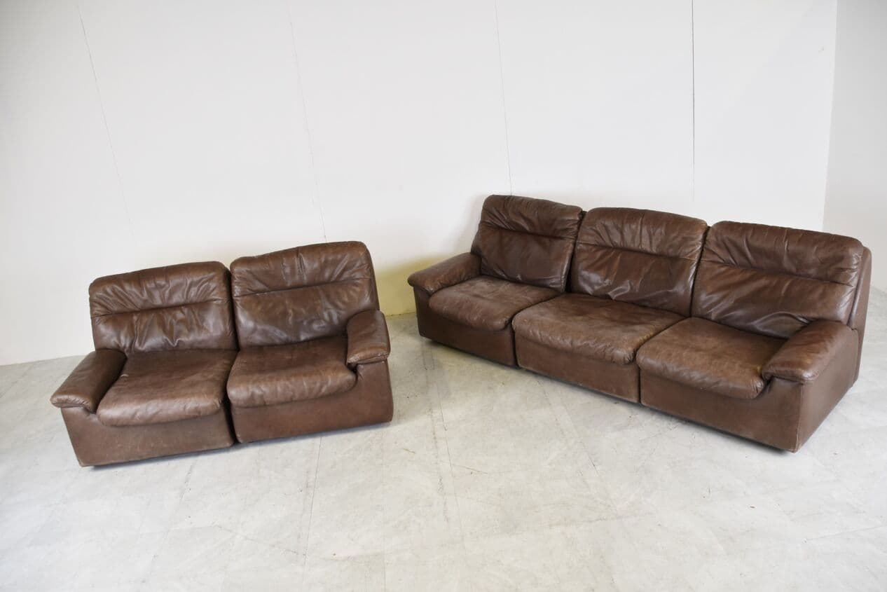 Zestaw sof modułowych, brązowy, skóra, de Sede, Szwajcaria, lata 70. - 268518