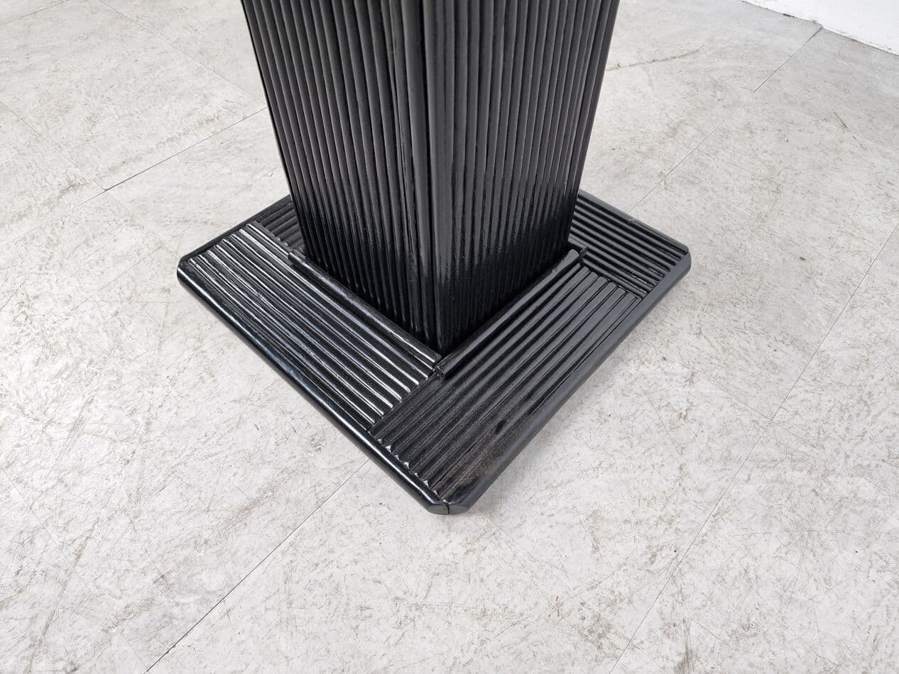 Stół jadalniany okrągły, szkło przezroczyste, bambus czarny, rattan czarny, Francja, lata 70. - 268479