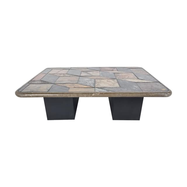 Coffee table, multicolor slate, black wood, Germany, 1970s. - DIMENSION