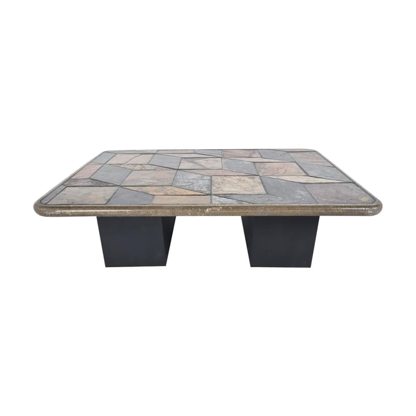 Coffee table, multicolor slate, black wood, Germany, 1970s.