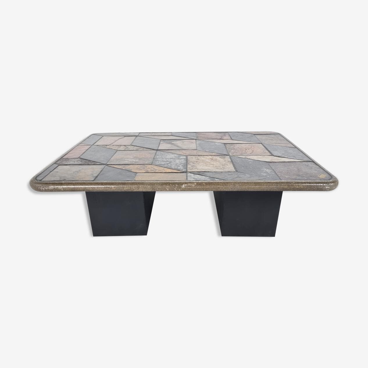 Coffee table, multicolor slate, black wood, Germany, 1970s. - 268442