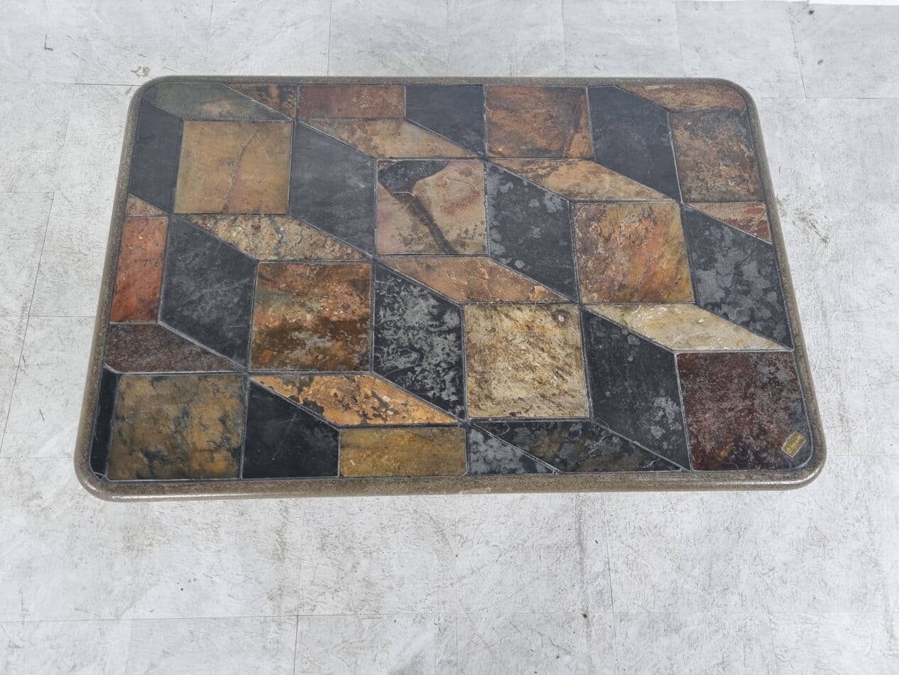 Coffee table, multicolor slate, black wood, Germany, 1970s. - 268443