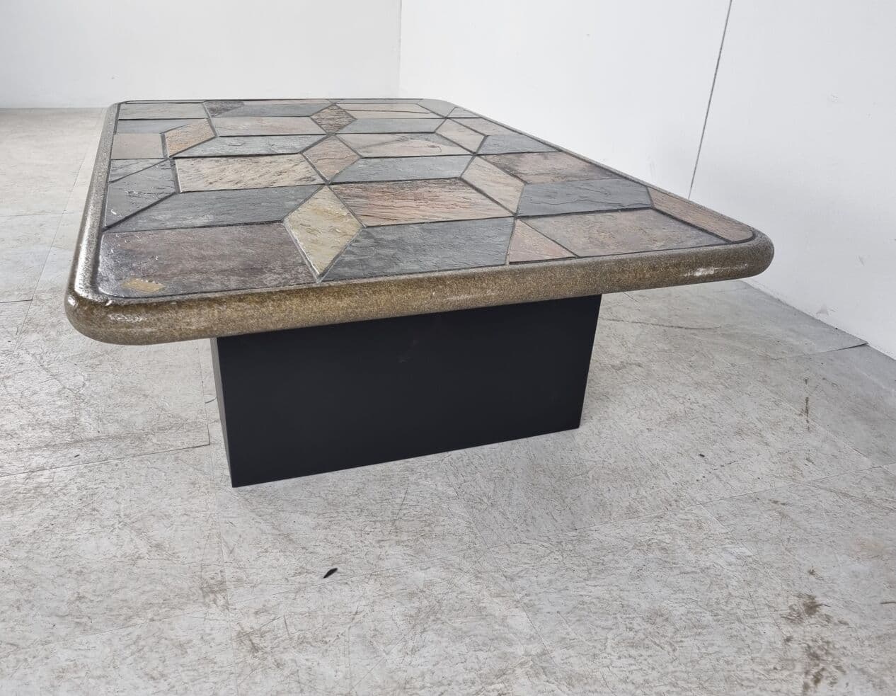 Coffee table, multicolor slate, black wood, Germany, 1970s. - 268448