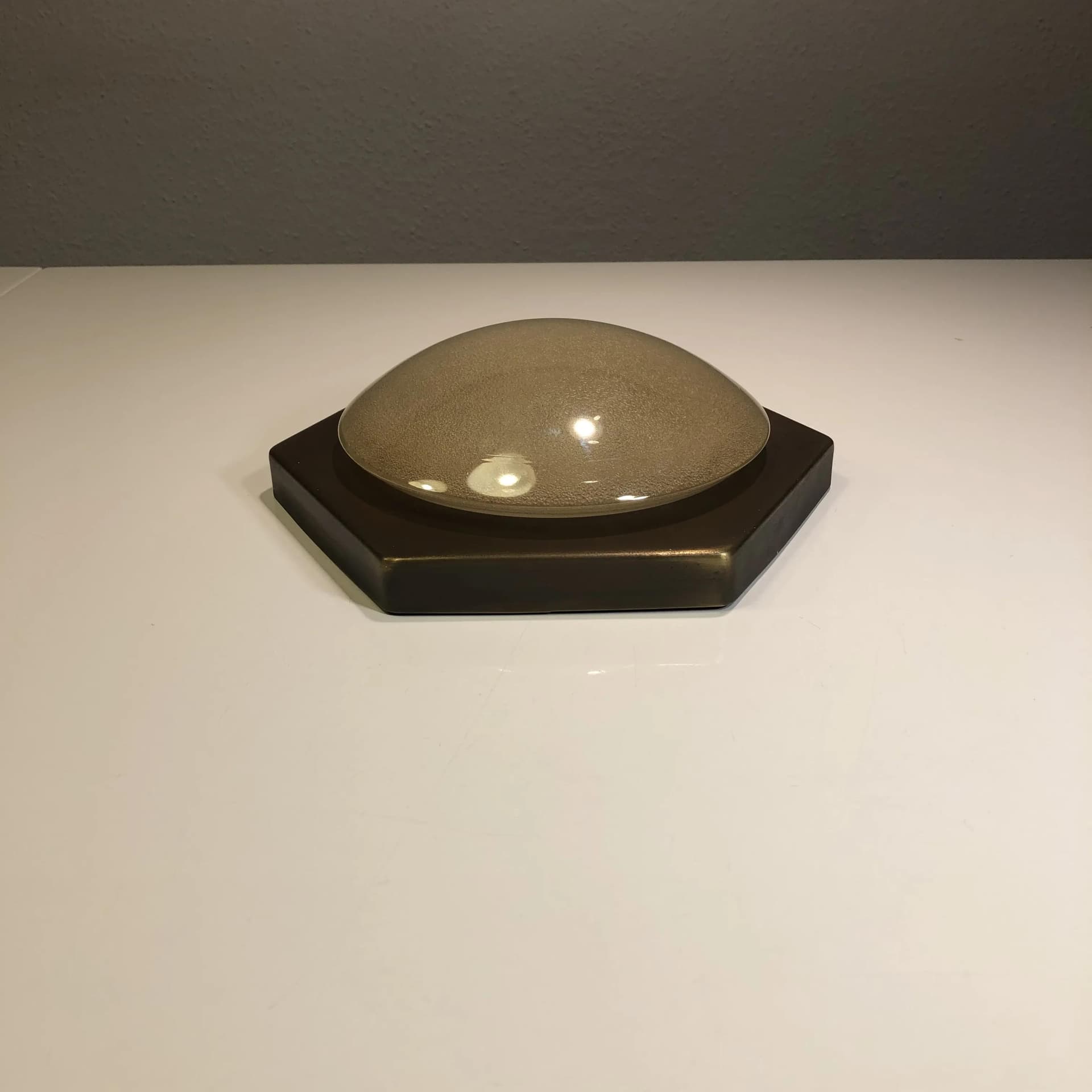 Kinkiet Neuhaus Leuchten, szkło złote, mosiądz złoty, proj. R. Kruger, Niemcy, lata 70. - 19370