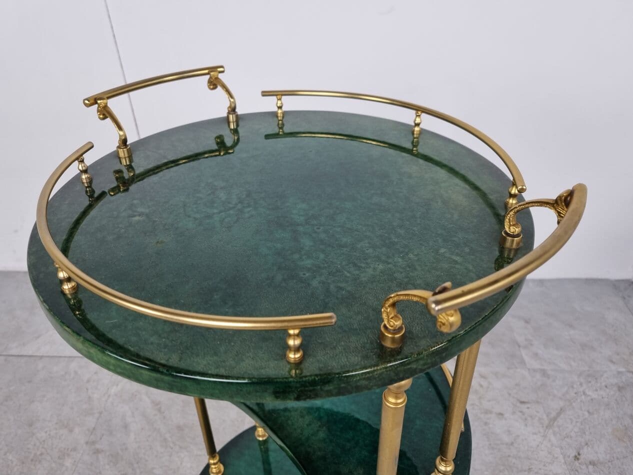 Bar cart, green leather, brass, Italy, 1960s. - 268426