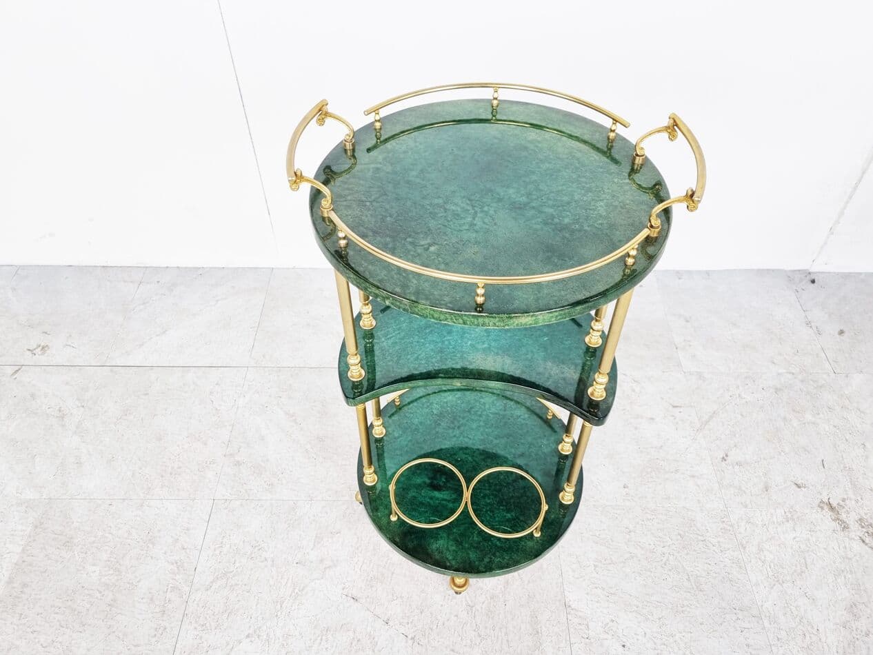 Bar cart, green leather, brass, Italy, 1960s. - 268422