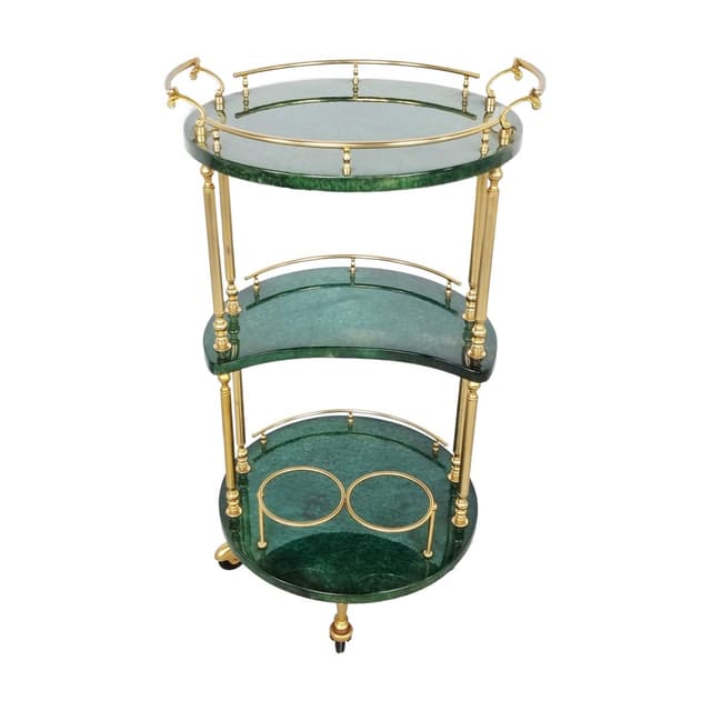 Bar cart, green leather, brass, Italy, 1960s. - DIMENSION