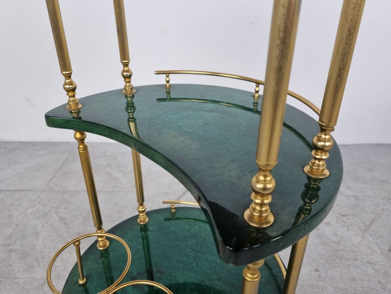 Bar cart, green leather, brass, Italy, 1960s. - 268425
