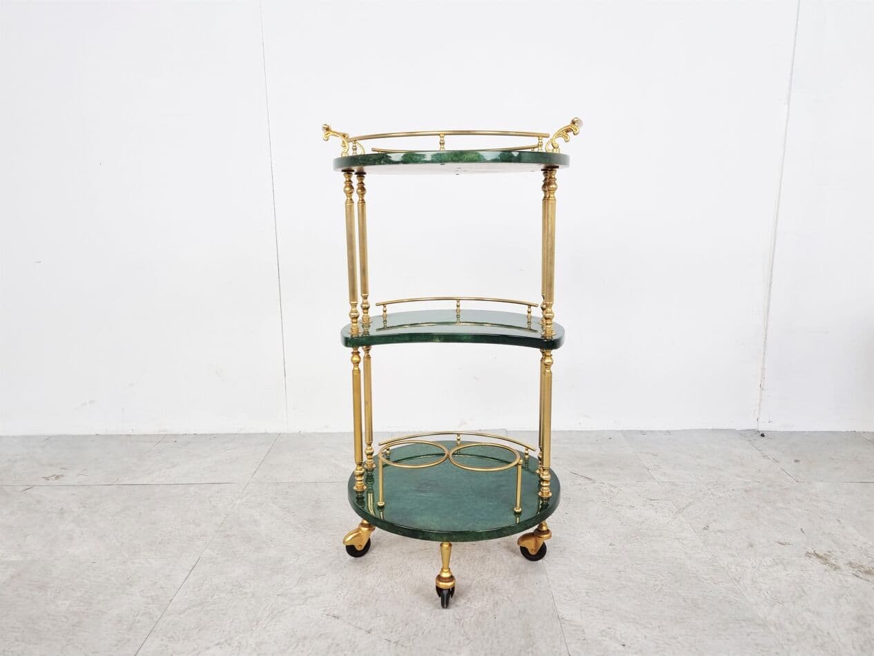 Bar cart, green leather, brass, Italy, 1960s. - 268417