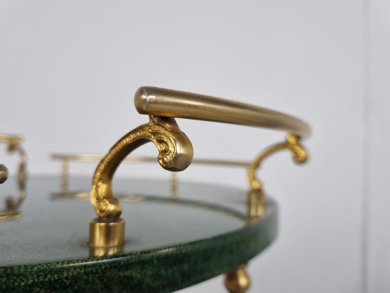 Bar cart, green leather, brass, Italy, 1960s. - 268427
