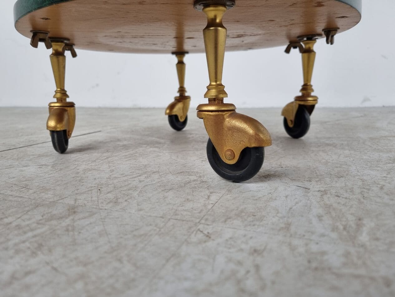 Bar cart, green leather, brass, Italy, 1960s. - 268428