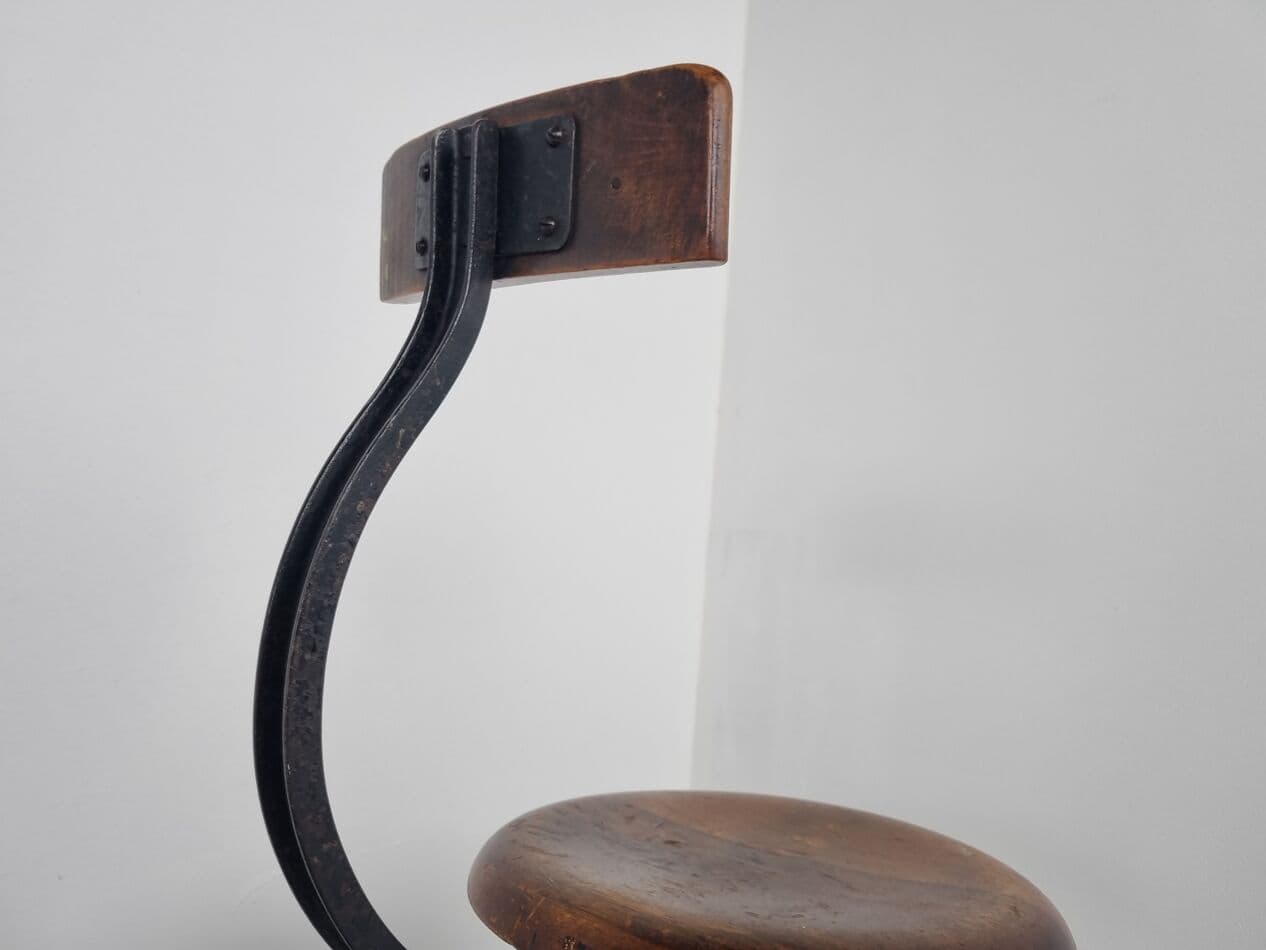 Stołek barowy industrialny, brązowy, metal, Belgia, lata 50. - 268367