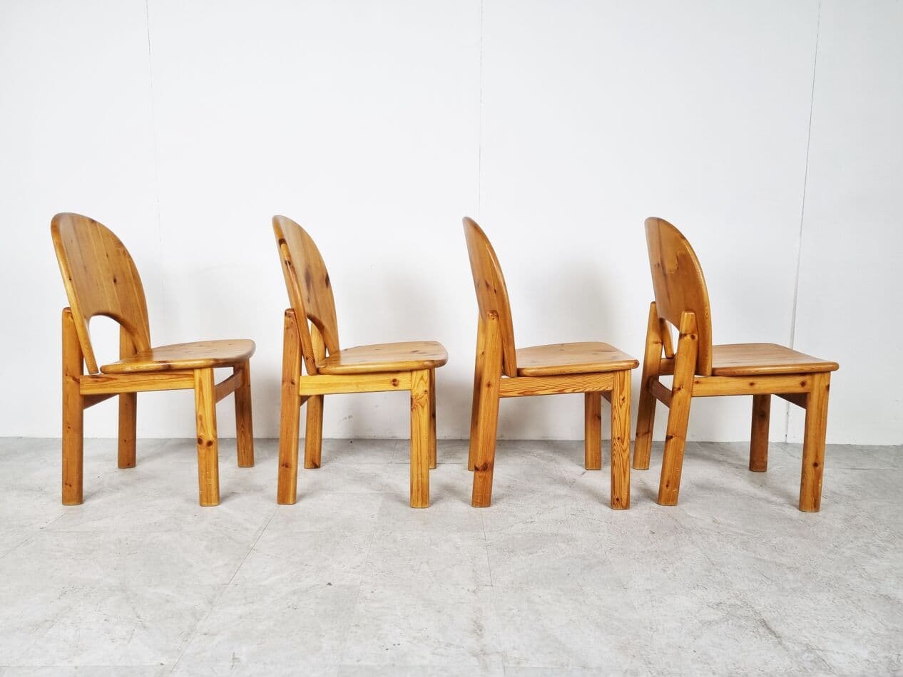 Set of four dining chairs, brown pine, by R. Daumiller, Hirtshals Savvaerk, Denmark, 1980s. - 268338
