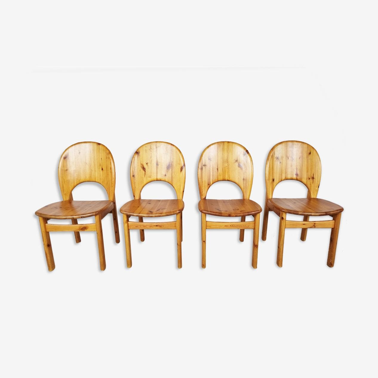 Set of four dining chairs, brown pine, by R. Daumiller, Hirtshals Savvaerk, Denmark, 1980s. - 268330