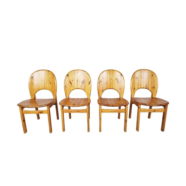 Set of four dining chairs, brown pine, by R. Daumiller, Hirtshals Savvaerk, Denmark, 1980s. - DIMENSION