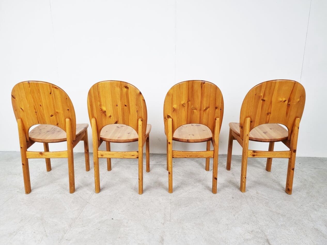 Set of four dining chairs, brown pine, by R. Daumiller, Hirtshals Savvaerk, Denmark, 1980s. - 268337