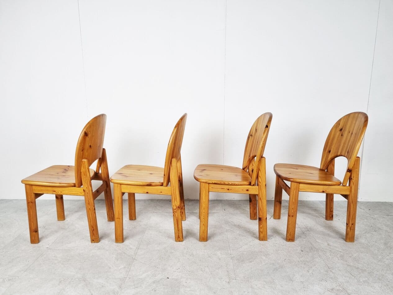 Set of four dining chairs, brown pine, by R. Daumiller, Hirtshals Savvaerk, Denmark, 1980s. - 268336