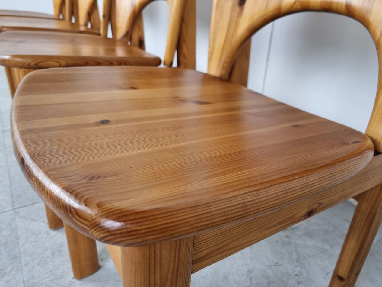 Set of four dining chairs, brown pine, by R. Daumiller, Hirtshals Savvaerk, Denmark, 1980s. - 268334