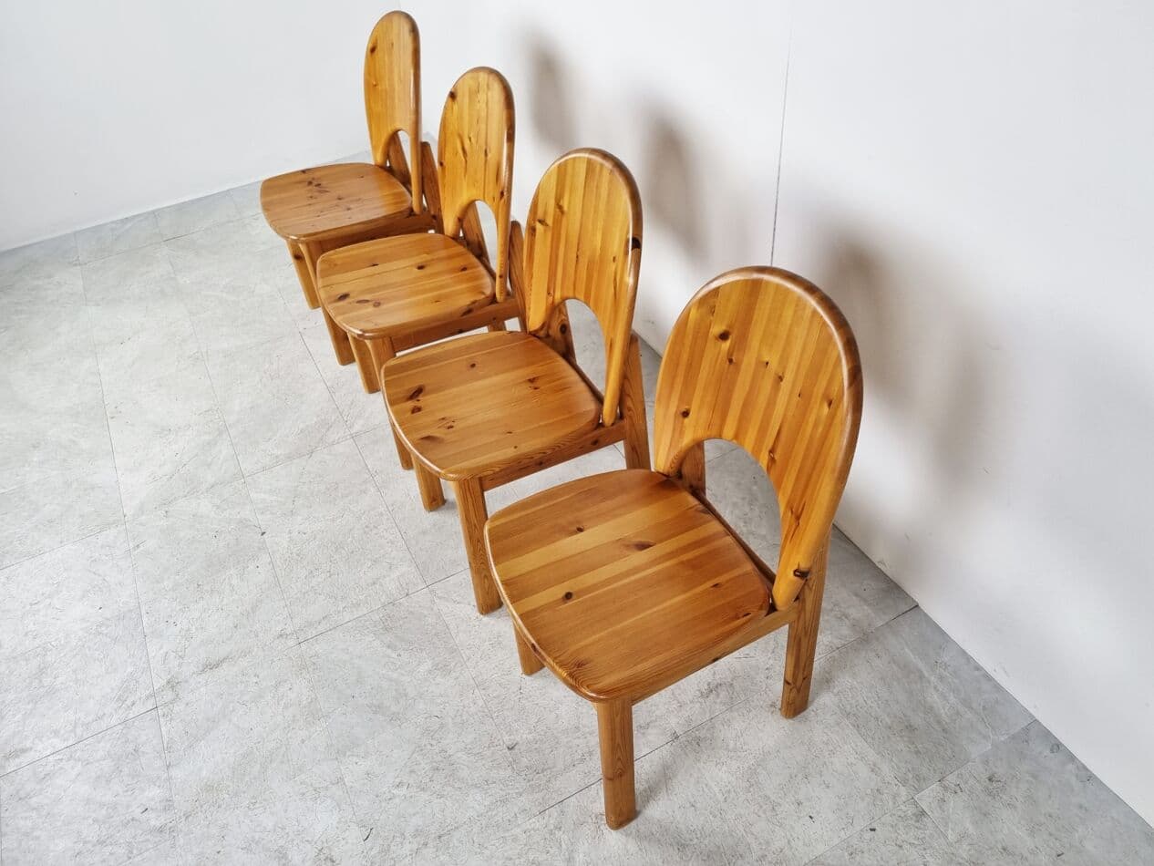 Set of four dining chairs, brown pine, by R. Daumiller, Hirtshals Savvaerk, Denmark, 1980s. - 268332