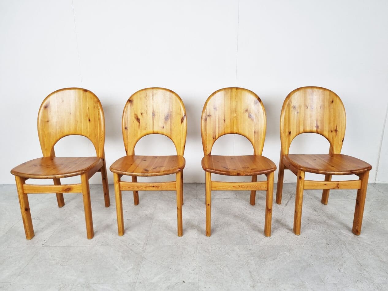 Set of four dining chairs, brown pine, by R. Daumiller, Hirtshals Savvaerk, Denmark, 1980s. - 268329