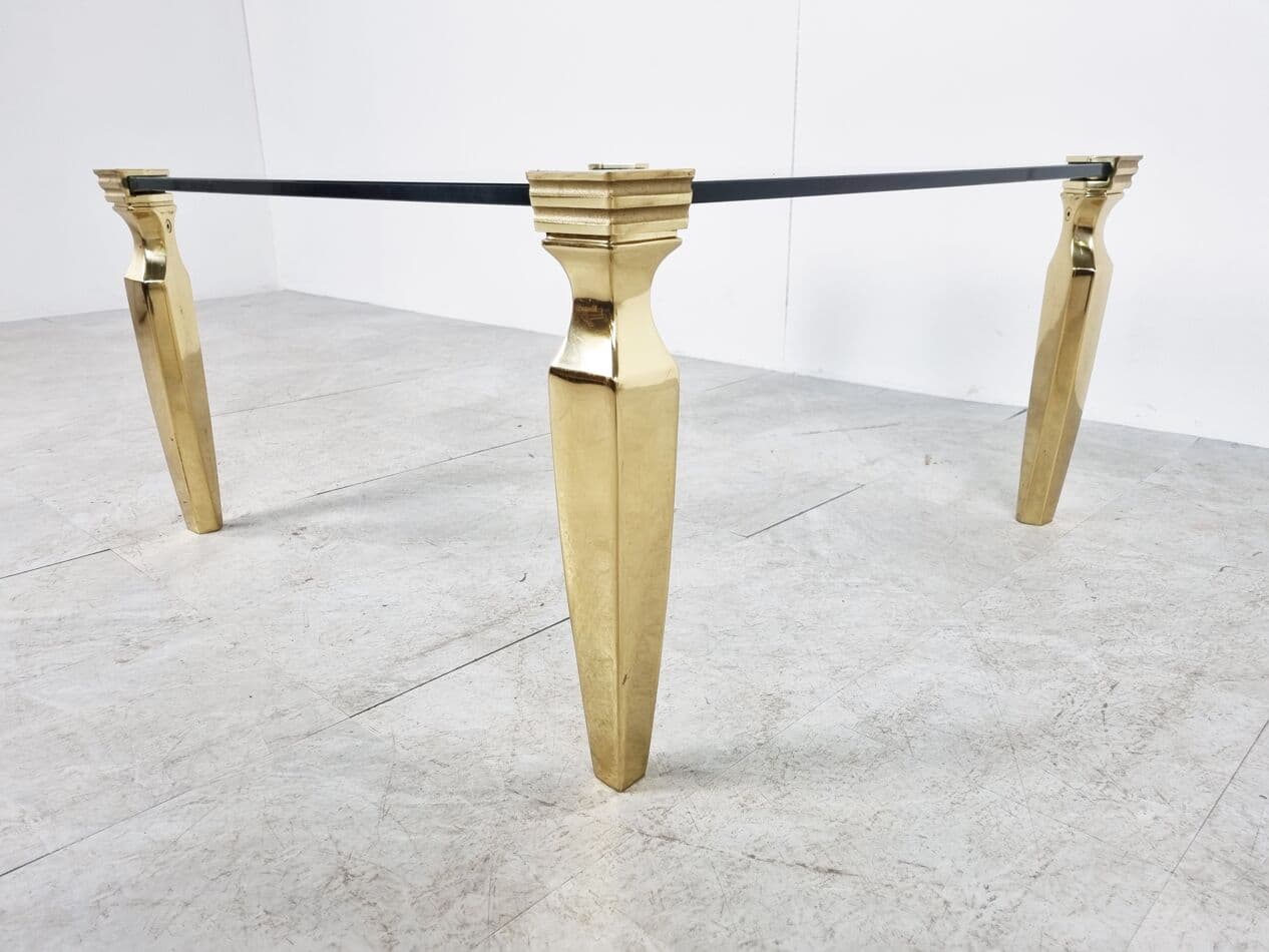 Stolik kawowy, szkło przezroczyste, mosiądz złoty, Włochy, lata 70. - 268320