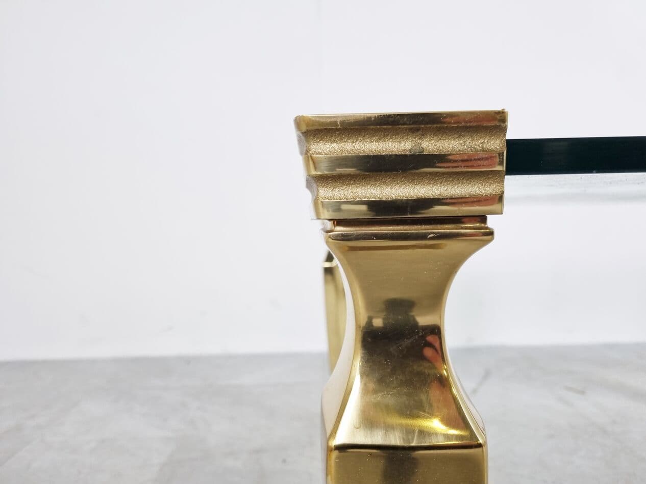 Stolik kawowy, szkło przezroczyste, mosiądz złoty, Włochy, lata 70. - 268322