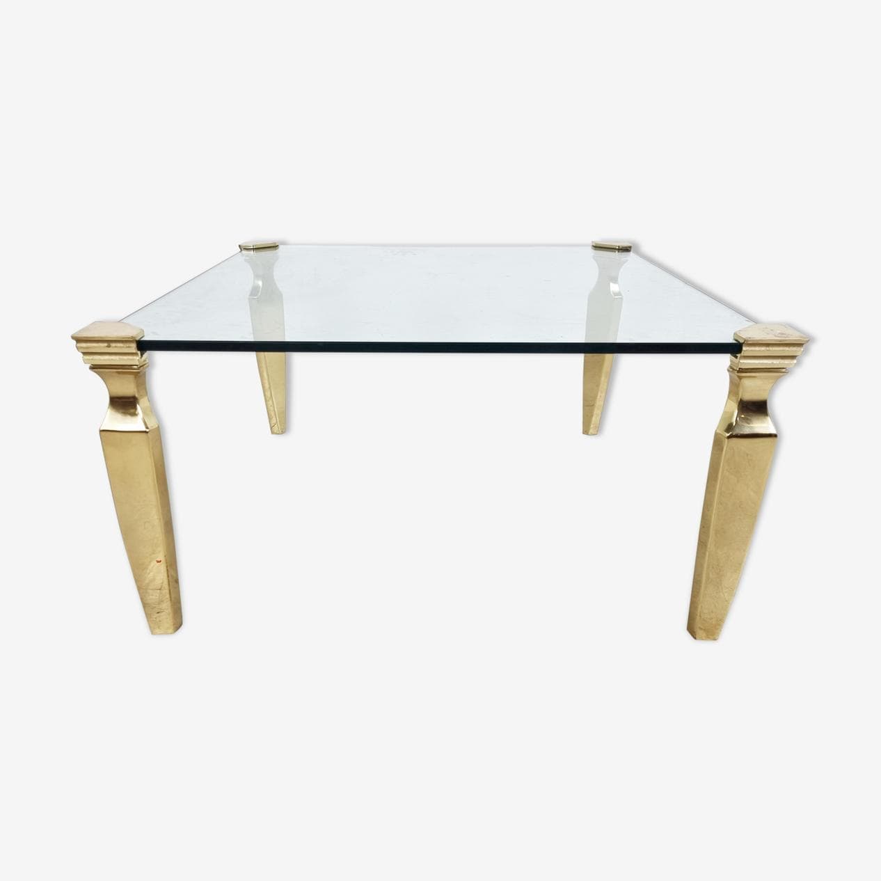 Stolik kawowy, szkło przezroczyste, mosiądz złoty, Włochy, lata 70. - 268326