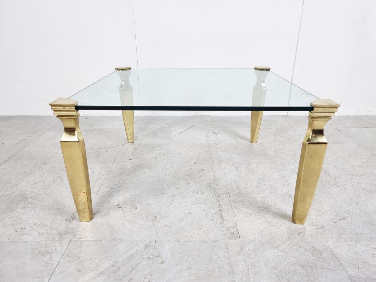 Stolik kawowy, szkło przezroczyste, mosiądz złoty, Włochy, lata 70. - 268325