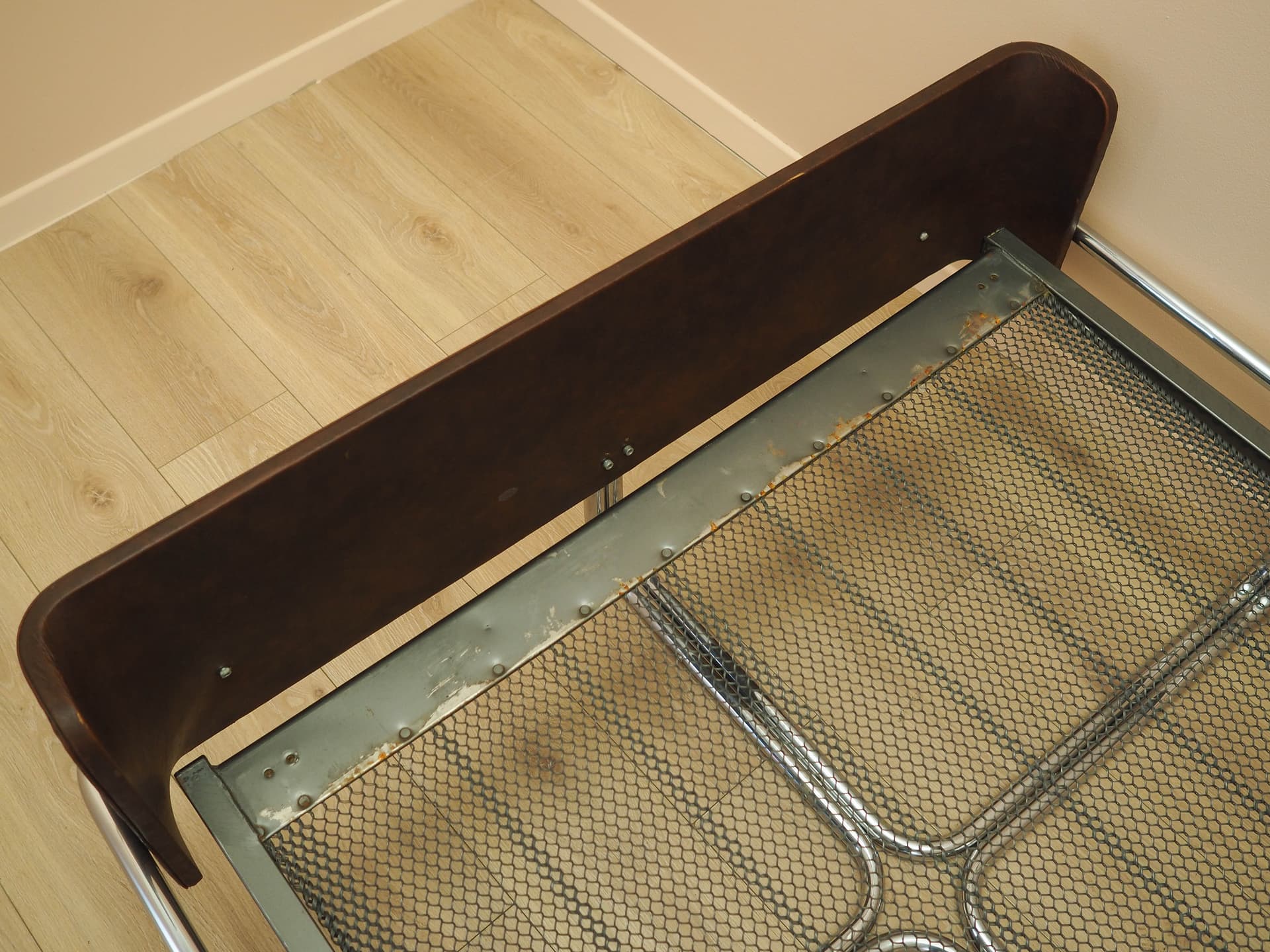 Bed, brown genuine leather, chrome, stainless steel, Italy, 1980s. - 261940