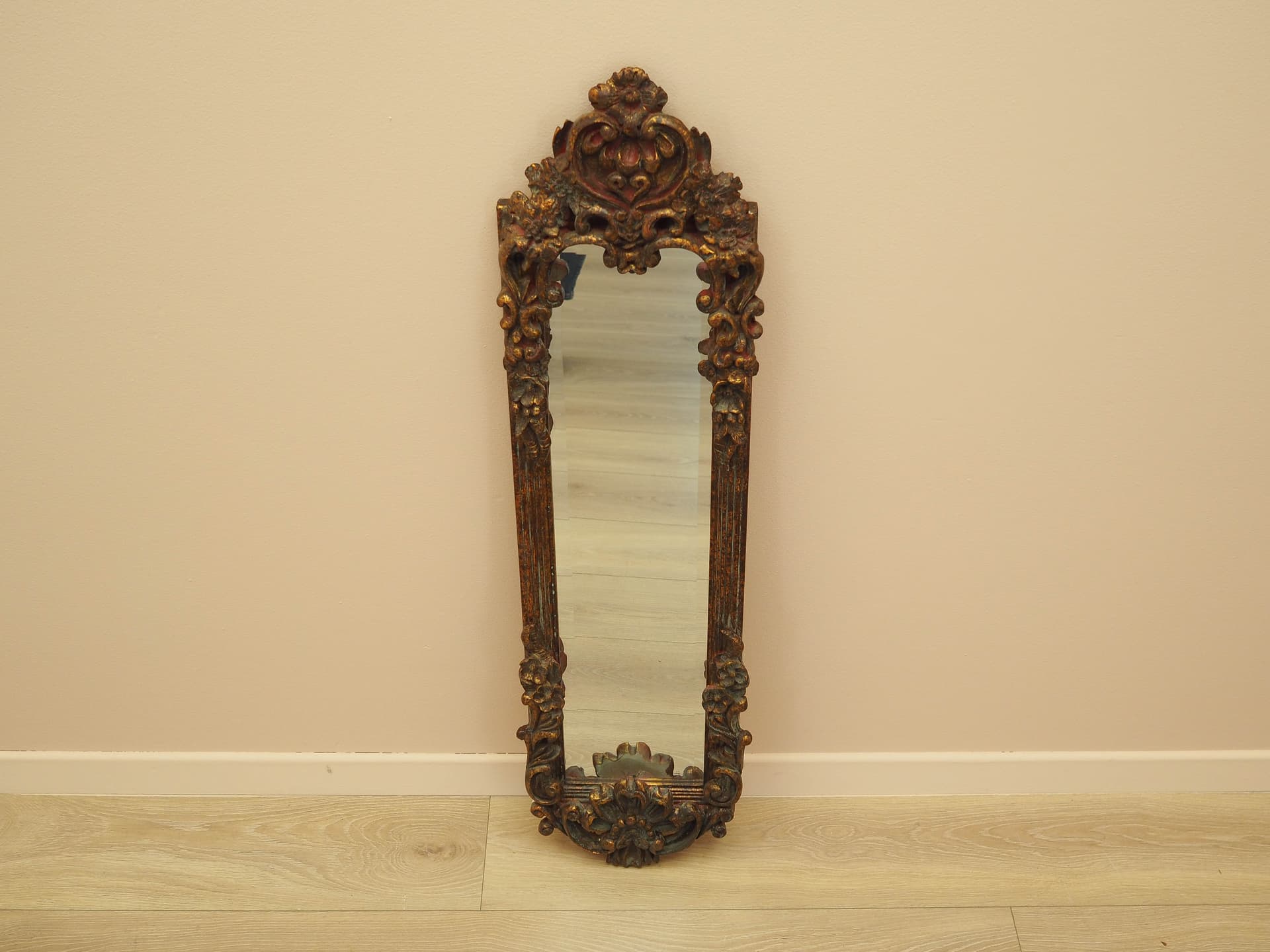 Lustro, rama brązowa, szkło, drewno, gips, Włochy, lata 60. - 261956