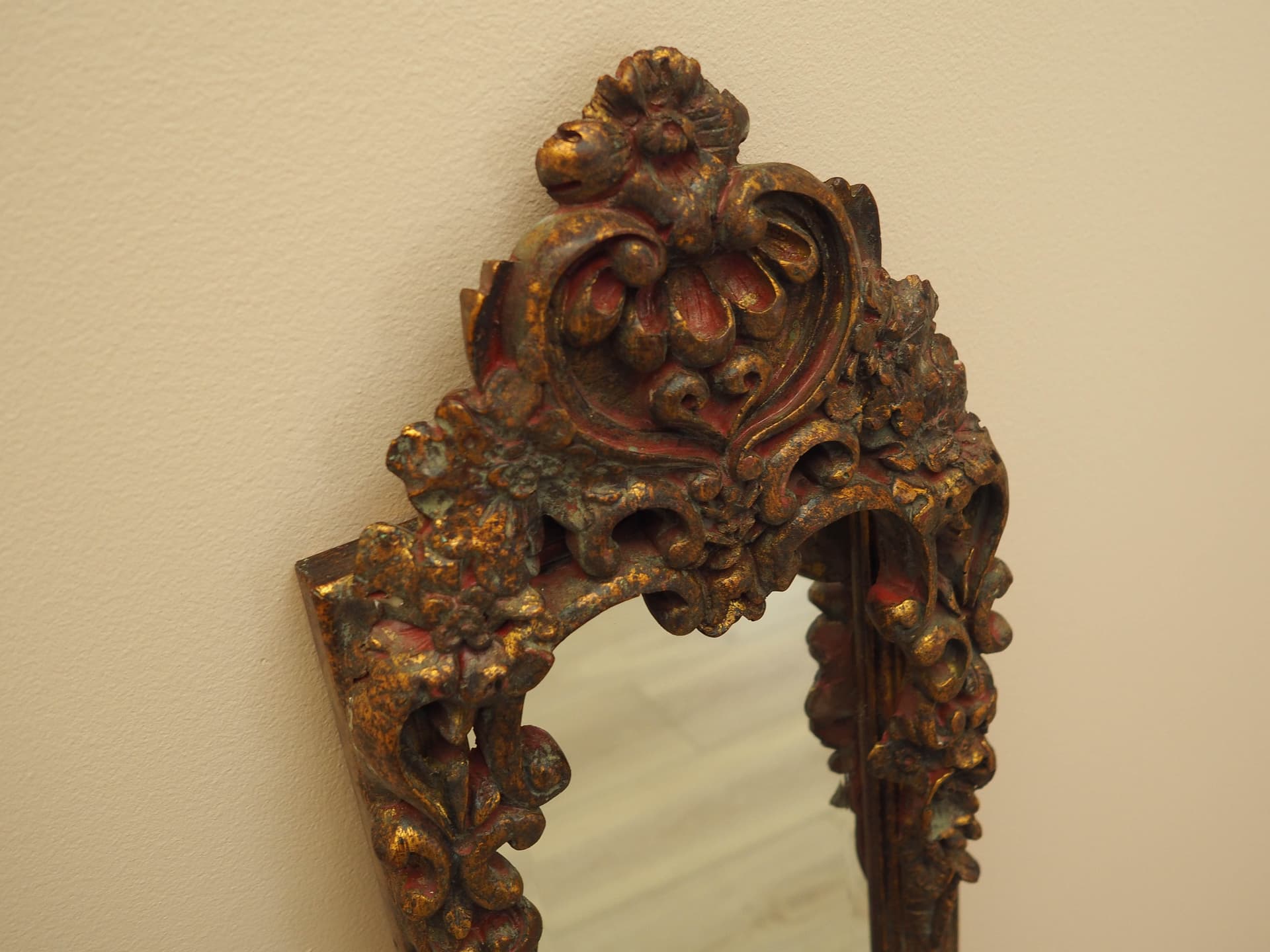 Lustro, rama brązowa, szkło, drewno, gips, Włochy, lata 60. - 261958