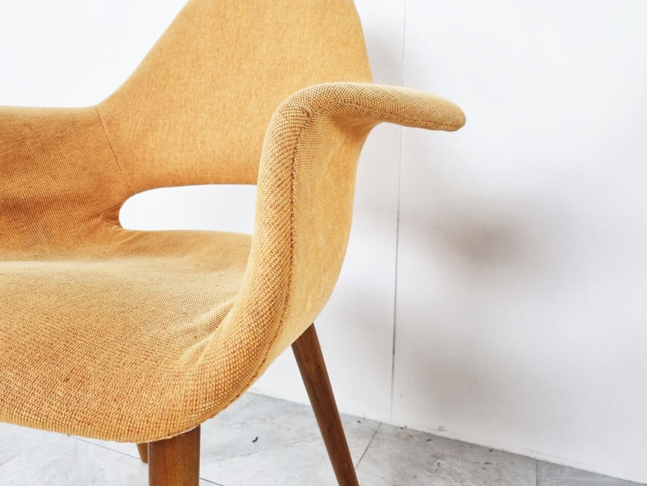 Zestaw czterech foteli organicznych, bawełna żółta, drewno, lata 70. - 268282