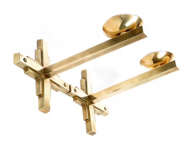 Para kinkietów Art Deco, mosiądz złoty, Polska, lata 20. - 261972