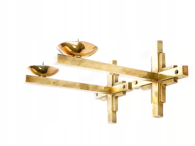 Para kinkietów Art Deco, mosiądz złoty, Polska, lata 20. - 261970