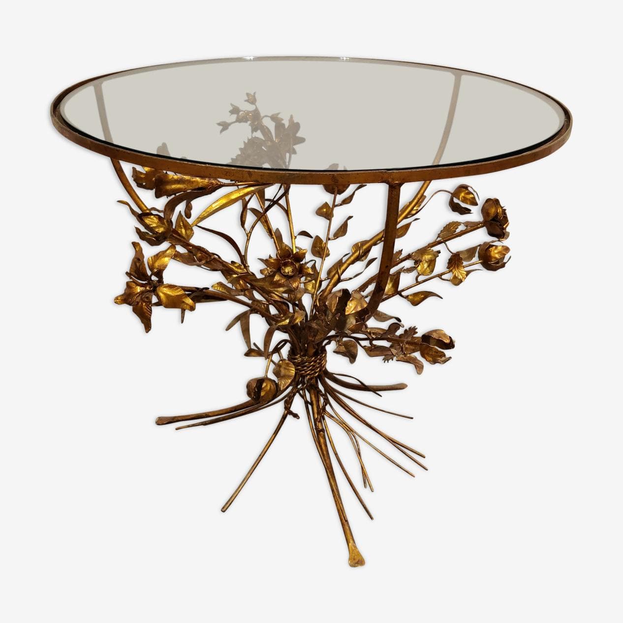 Stolik boczny kwiat, metal złoty, Włochy, lata 60. - 268114