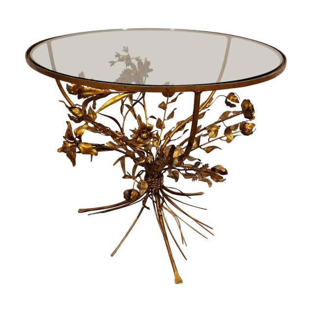 Stolik boczny kwiat, metal złoty, Włochy, lata 60. - WYMIARY