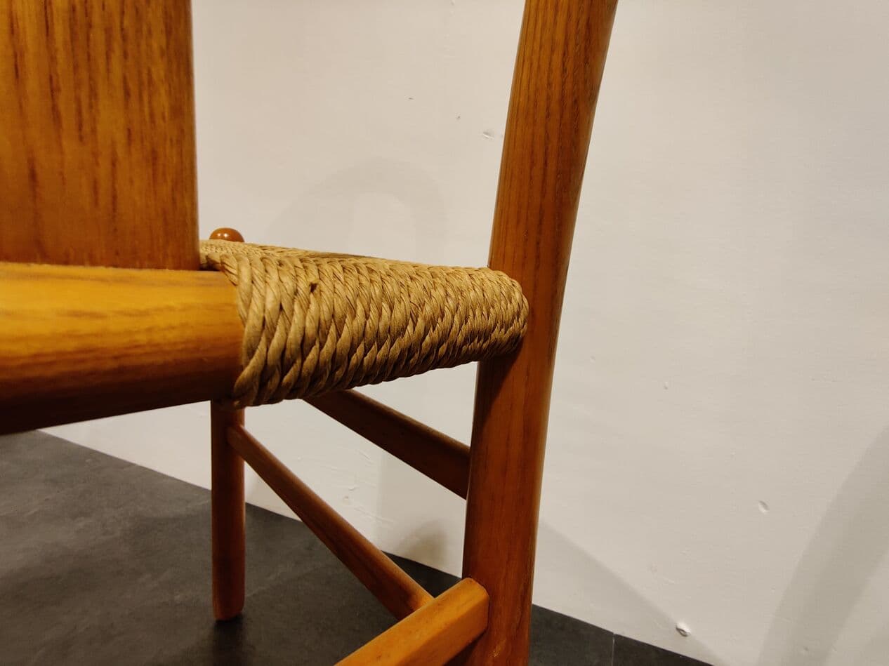 Set of four Scandinavian dining chairs, beige oak, beige papercord, Denmark, 1960s. - 268078