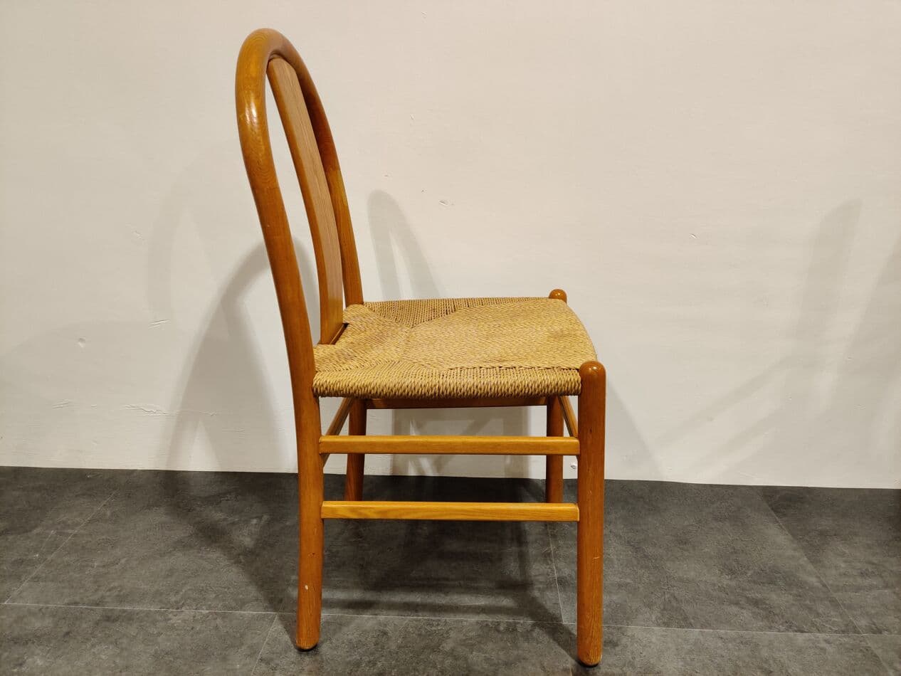 Set of four Scandinavian dining chairs, beige oak, beige papercord, Denmark, 1960s. - 268073