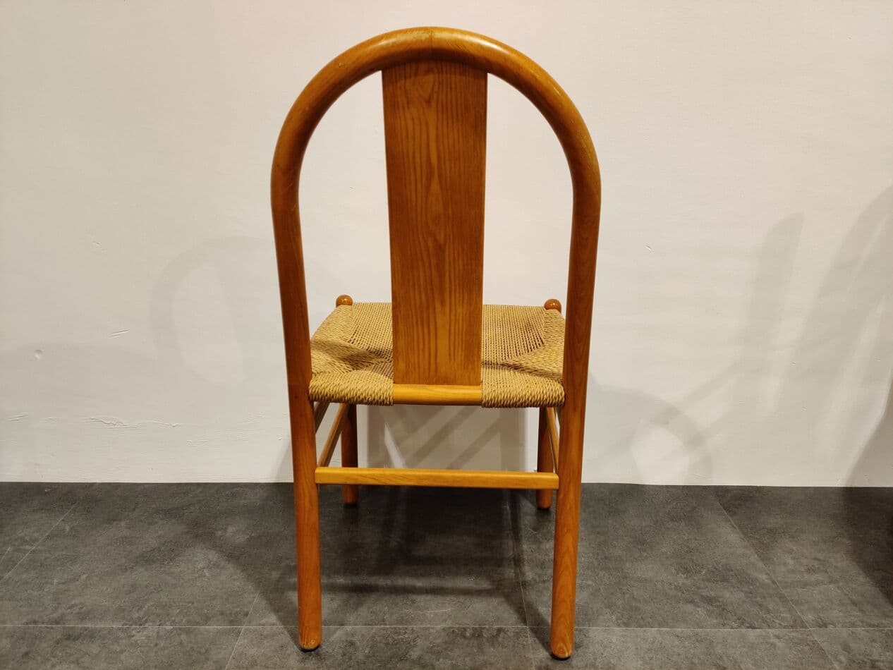 Set of four Scandinavian dining chairs, beige oak, beige papercord, Denmark, 1960s. - 268081