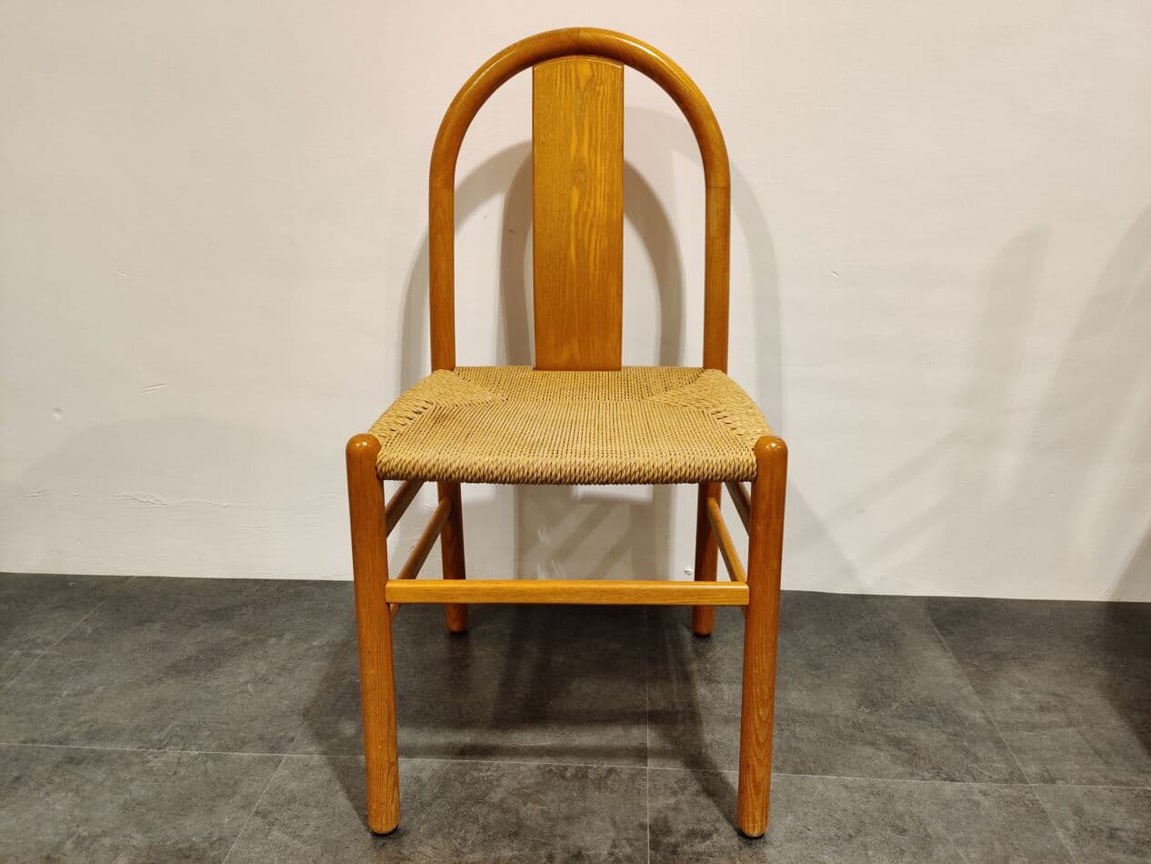 Set of four Scandinavian dining chairs, beige oak, beige papercord, Denmark, 1960s. - 268080
