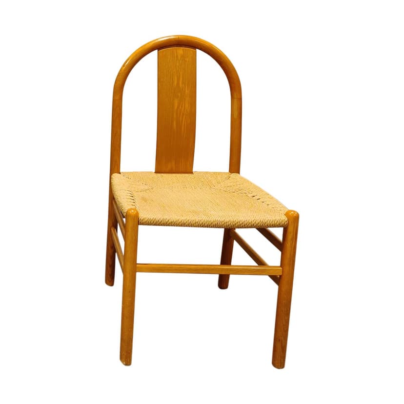 Set of four Scandinavian dining chairs, beige oak, beige papercord, Denmark, 1960s.