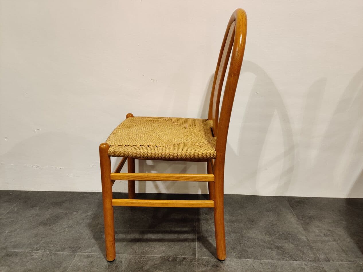 Set of four Scandinavian dining chairs, beige oak, beige papercord, Denmark, 1960s. - 268082