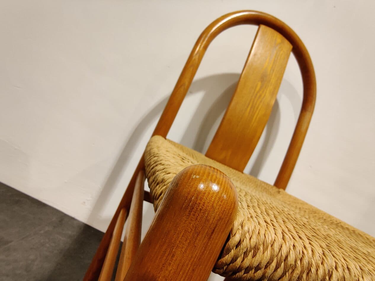 Set of four Scandinavian dining chairs, beige oak, beige papercord, Denmark, 1960s. - 268068
