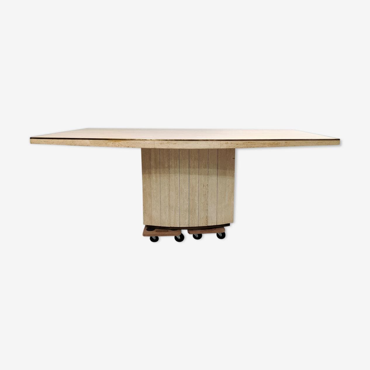 Stół jadalniany, beżowy, trawertyn, mosiądz, Francja, lata 70. - 268065