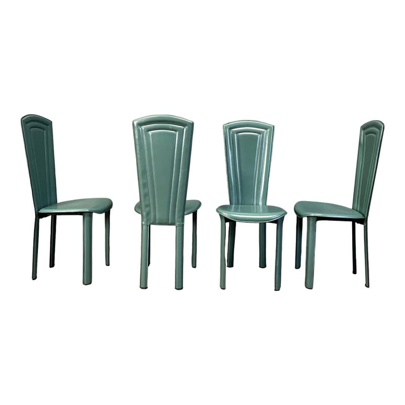 Set of four chairs, green leather, Italy, 1980s.