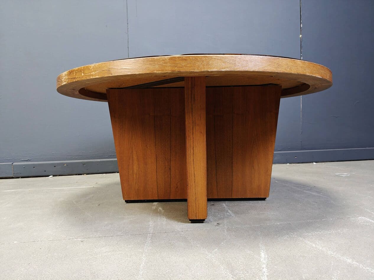 Stolik kawowy, mosiądz złoty, drewno, Dania, lata 60. - 268004