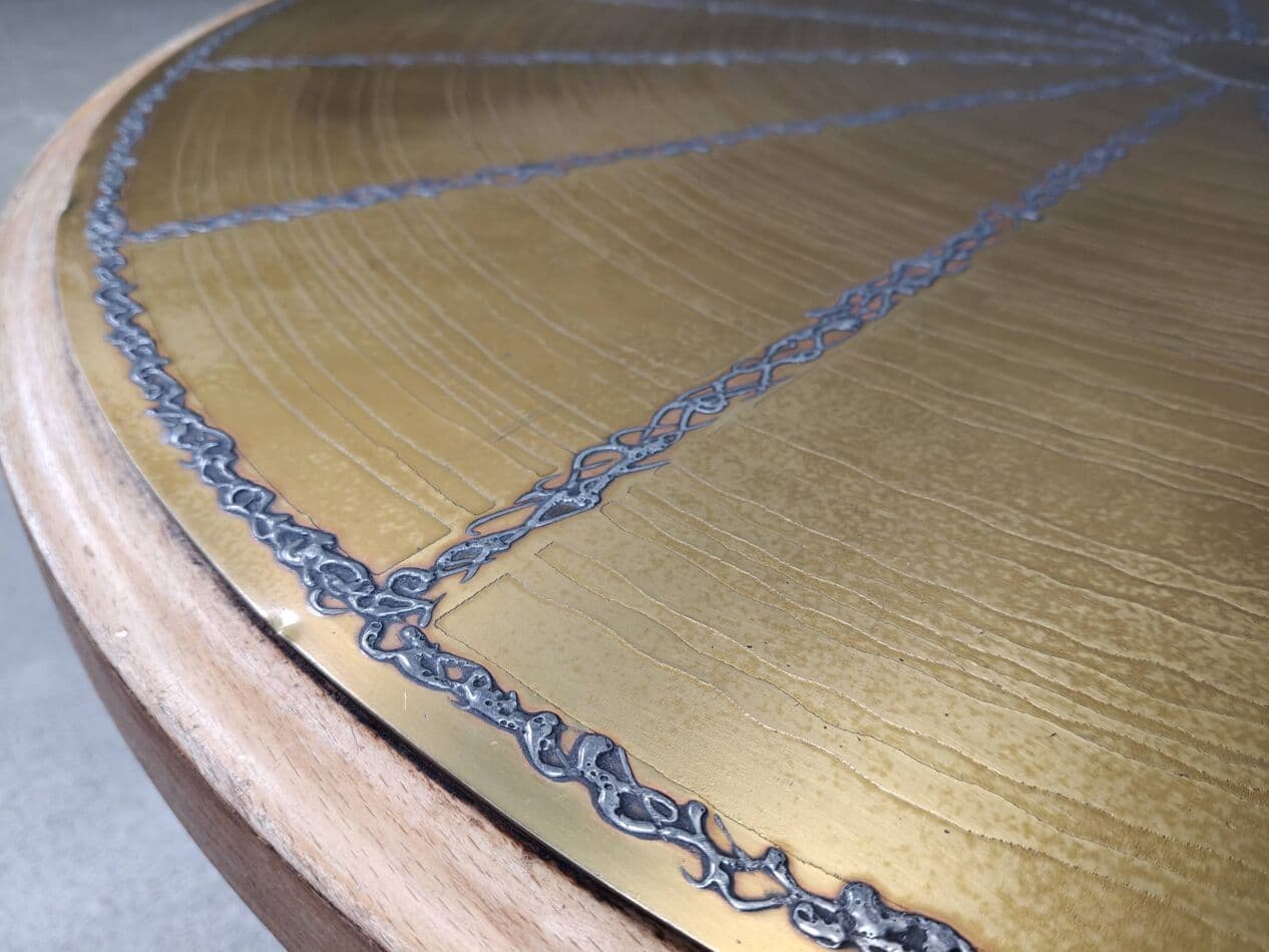 Stolik kawowy, mosiądz złoty, drewno, Dania, lata 60. - 267998