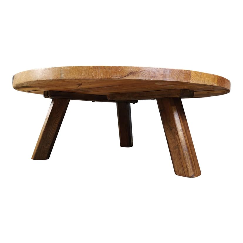 Coffee Table Brutalist Round, Brown Oak, Belgium, 1960s